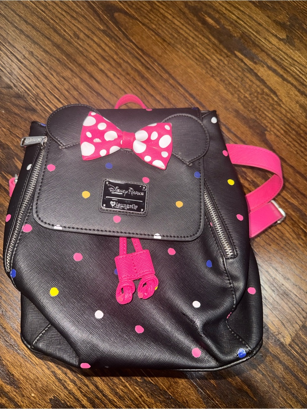 Loungefly Disney Minnie Mouse Black Polka Dot Kids Mini Backpack - Pink Accents